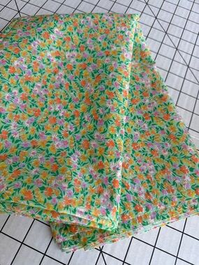 Vintage Floral Fabric 2 Yards Green Orange Ditsy Print Cotton Blend Lightweight
